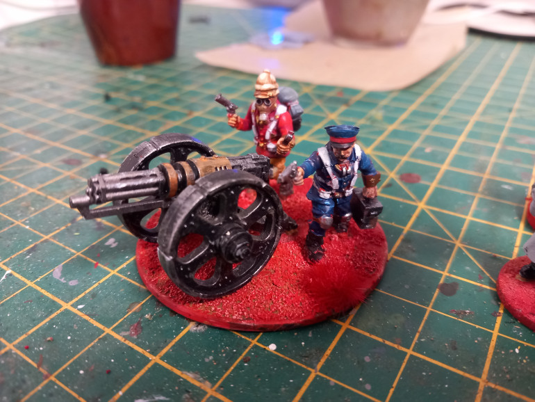 I've been working on two 24 point forces for xenos Rampant. One a British force with Martian allies and the second a prussian army with lizard men askari. Moston this is using wargames Atlantic minus and a bit of a kitbash like this artillery piece 