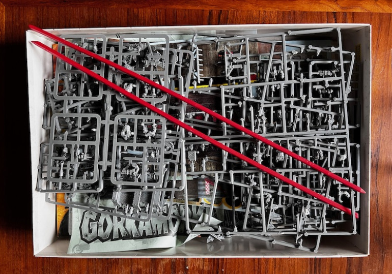 While there are a number of pieces already cut from some of the spurs there are a some pieces rolling around loose in the bottom of the box. Regardless, there's plenty here to keep me busy.