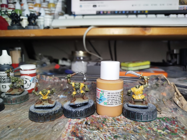 A wash was made from this paint, some water, and some mixing medium (1:3:3-ish)