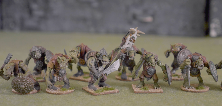 A bunch of Longsnouts milling about. A few older GW orc bits were added for variety and to make up for some parts that were left out of our order.