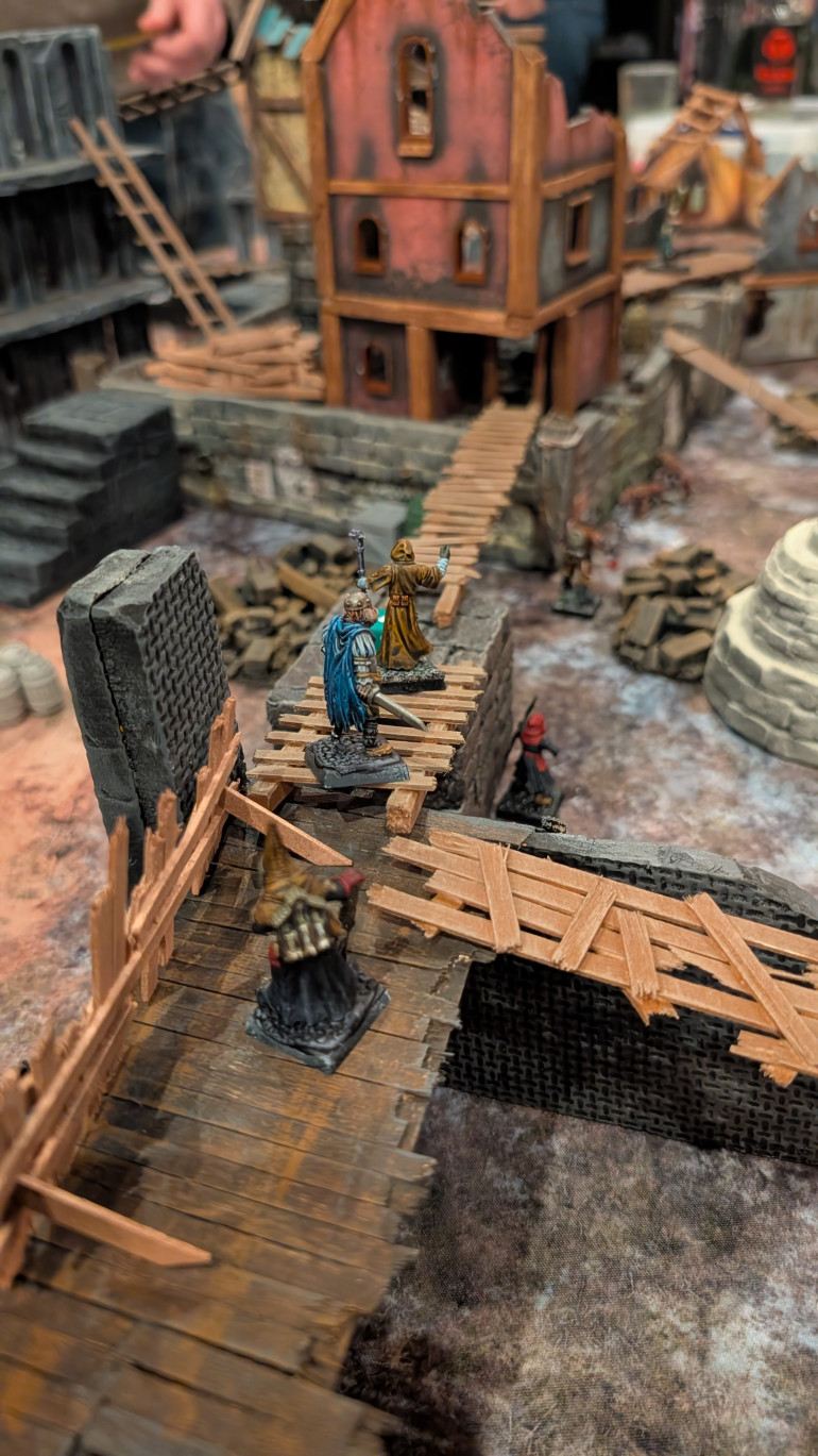 Dodging arrows on the walkways.