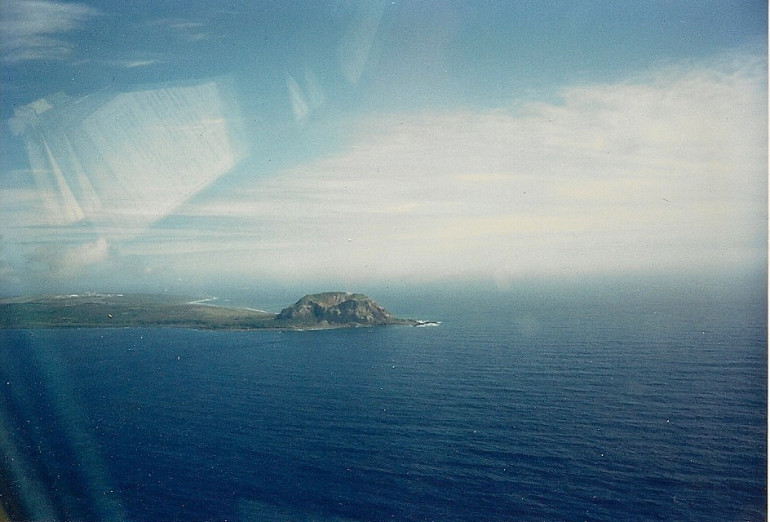 Almost the entire island in one shot. The prominent elevation is Mt Suribachi.  