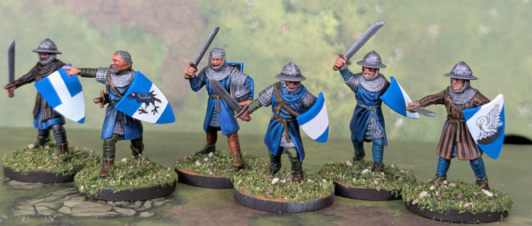 Here are the foot serjeants! Their lord is fairly strict on their coloring. He's really into the blue and white look of his heraldry.