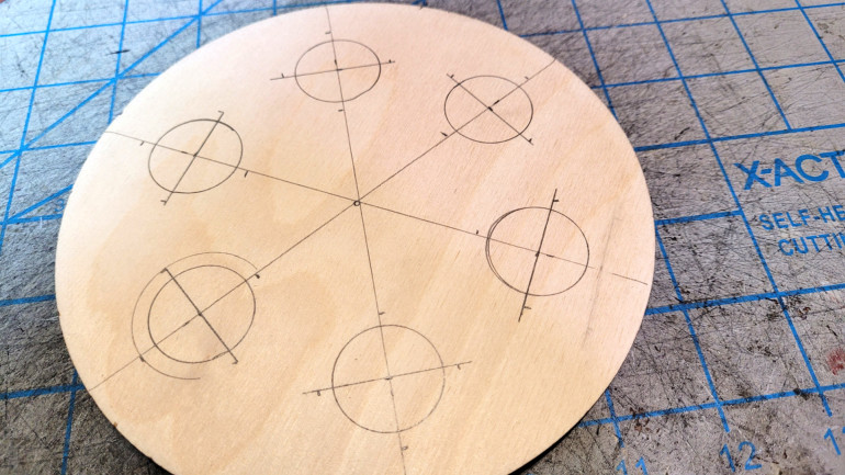 To map out the positioning of the 6 transporter pads, I've used a protractor for the first time since grade school.