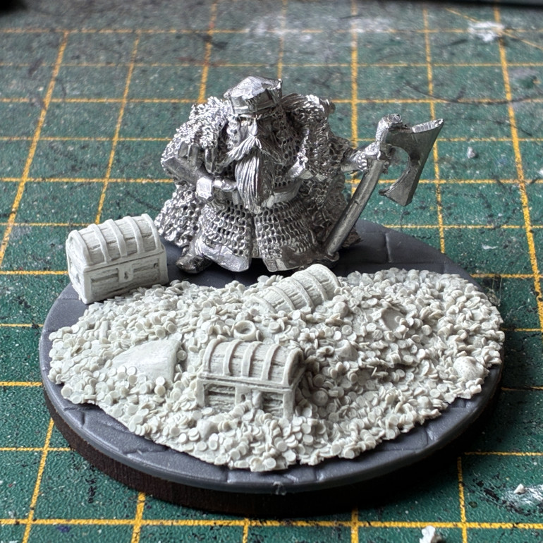 A mock up of the dwarf general with his treasure diorama.