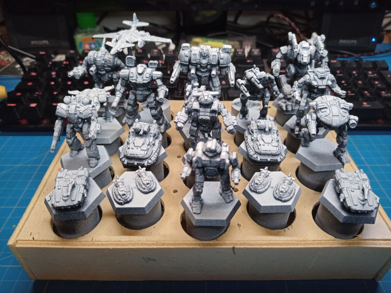 Black primer with white dusting from above.