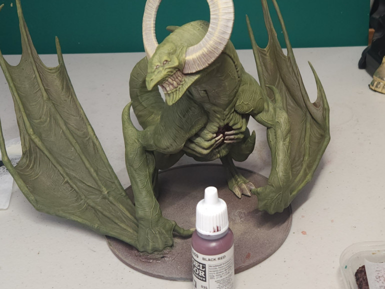 22 Mar 25: Red in for the wing, right in the picture. The goal isn't to cover the green, but tint it with the red.