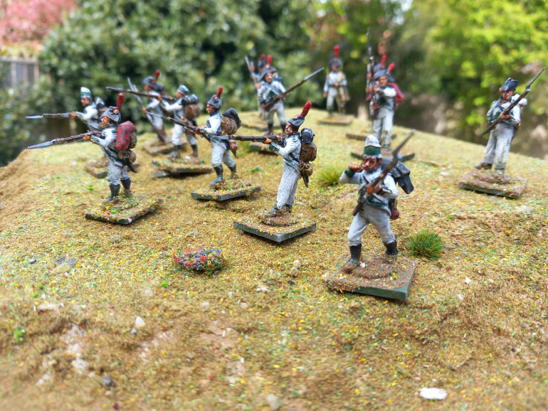The first unit I've tackled is some light infantry. I love all the extras in this kit. I've given my light infantry lots of extras in kit to indicate they may have been operating away from army