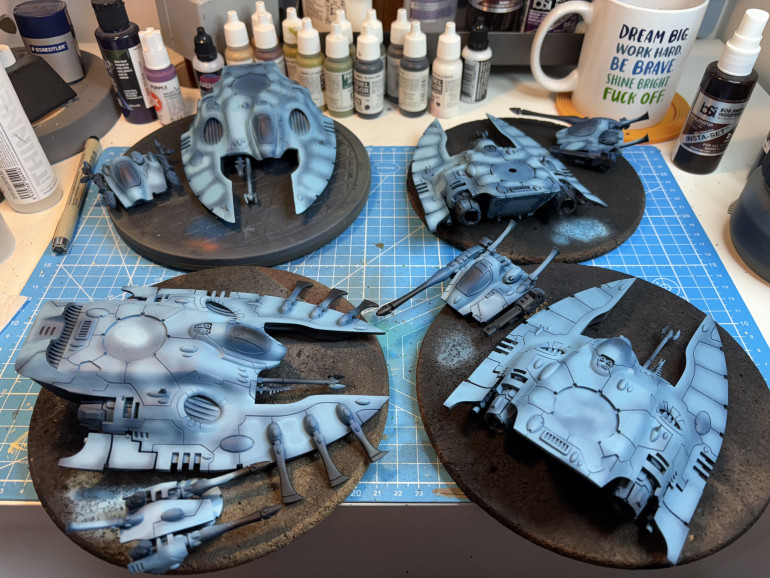 3 Falcons, one Wave Serpent, airbrush day one