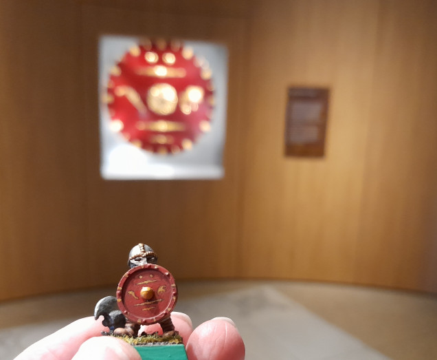 The dark age dwarf compares his shield to Raedwald’s replica in the museum