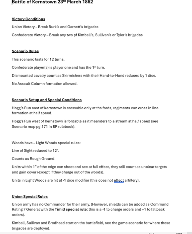 I prepped a 2 page dossier for the Generals to brief them on the scenario, obectives, special rules etc.