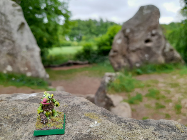 Gobbo has a gander at da big roks!