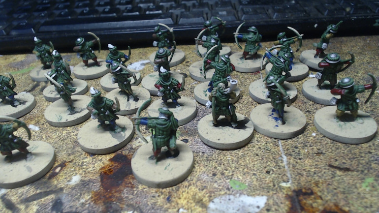 The Post Wash ready to start the blocking out of the contrast parts. Two colours, one brown for the arrows and bows, another for the leather.