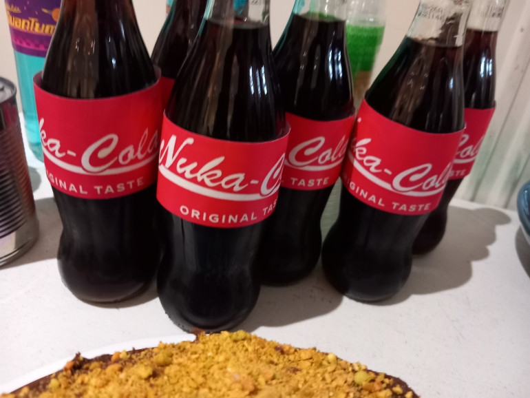 We had nuka cola and cram. Although not all the food was out of date by 200 years