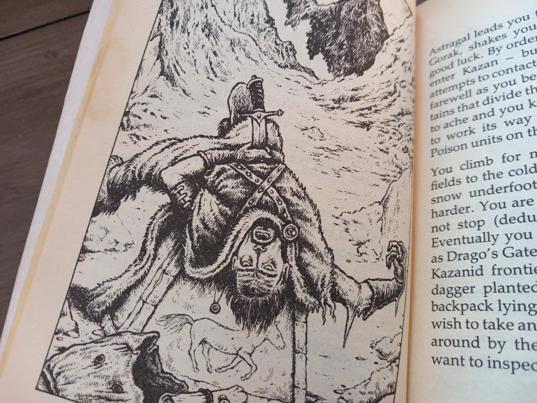 The art of martin McKenna is one of my favourites. His illustrations often jump out the paga at you, like arrows from orc bows. Theadventure well as a begin my journey searching for medallions and we start with a corpse
