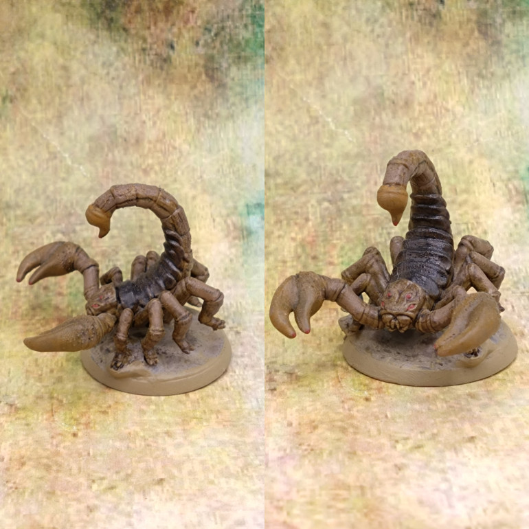 Not an amazing mini but does what it says on the tin. A scaled giant scorpion. I couldn't work out how best to base it so there are some exposed basing pins on the feet here and there but I'm not that bothered..