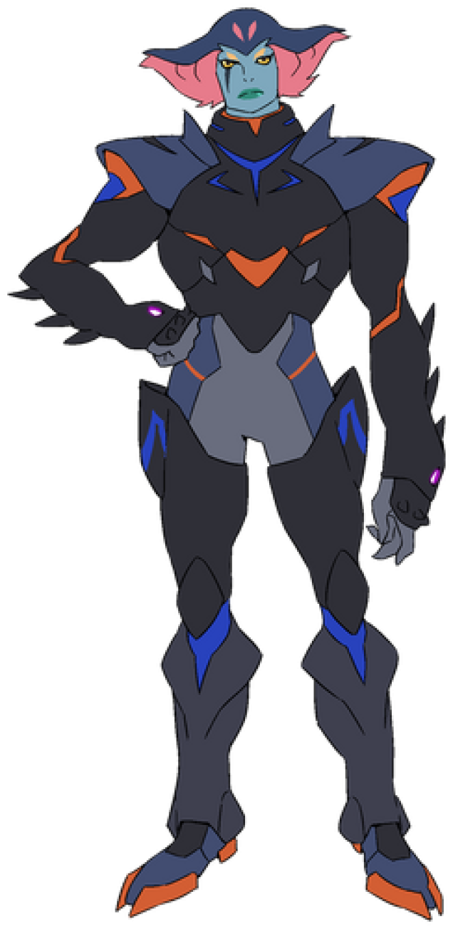 Zethrid, a member of Prince Lotors guard from Legend of Voltron. The largest Lass from his guard that definitely gives off a shark alien vibe.