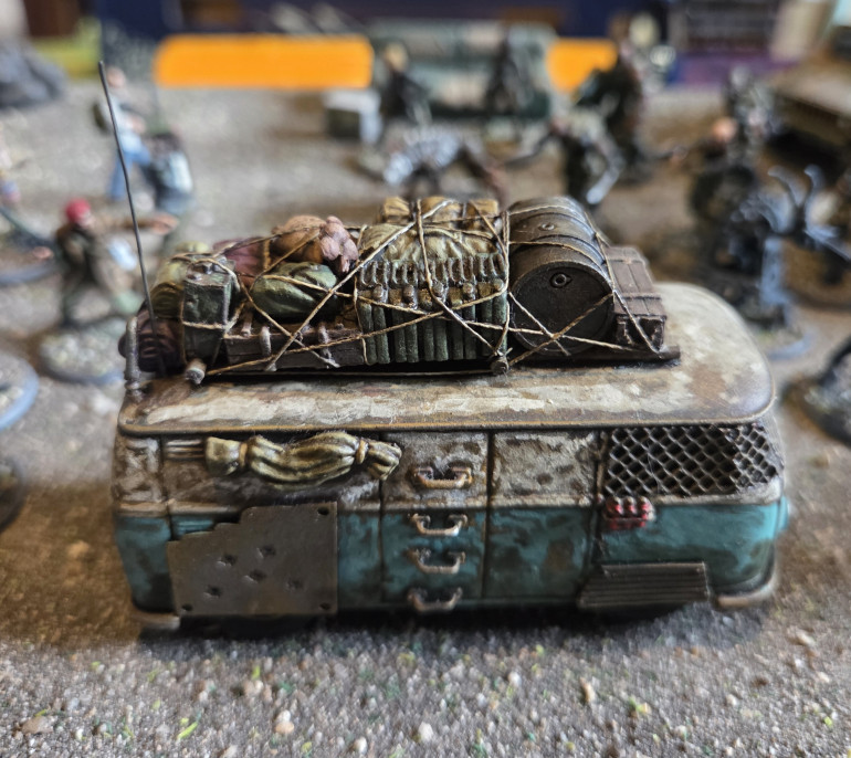 The finished model all stowage highlighted through layering, rope ties painted in buff and given an Agrax Earthshade wash.