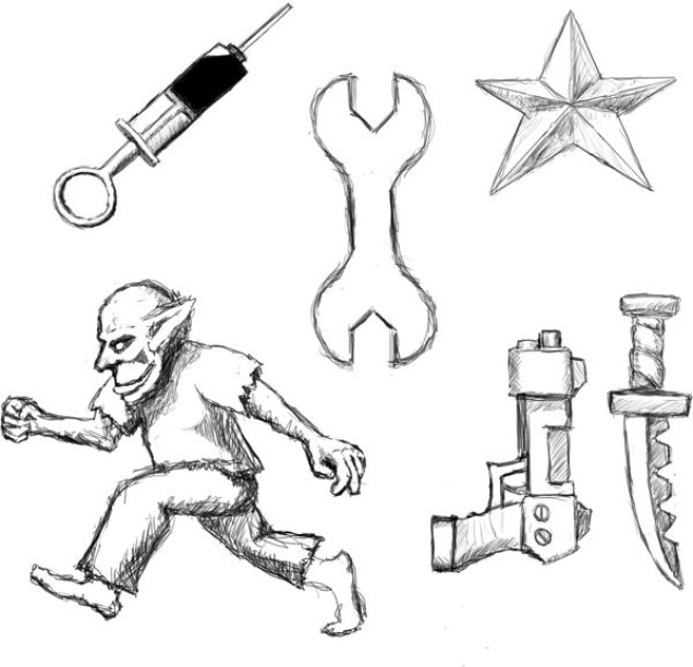 My game is card driven, so I've started sketching icons that will appear on the cards. Hopefully you can guess what they mean.
