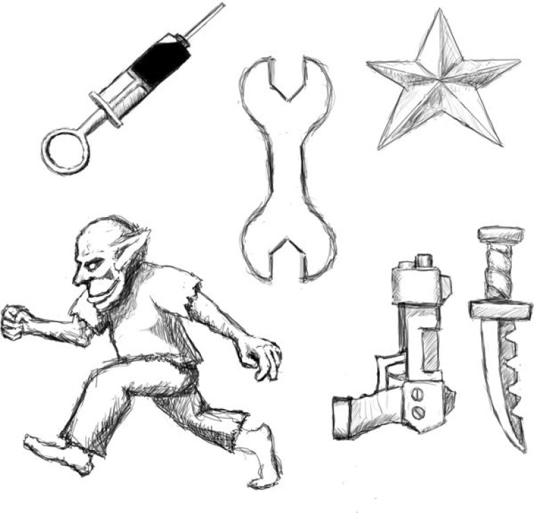 My game is card driven, so I've started sketching icons that will appear on the cards. Hopefully you can guess what they mean.