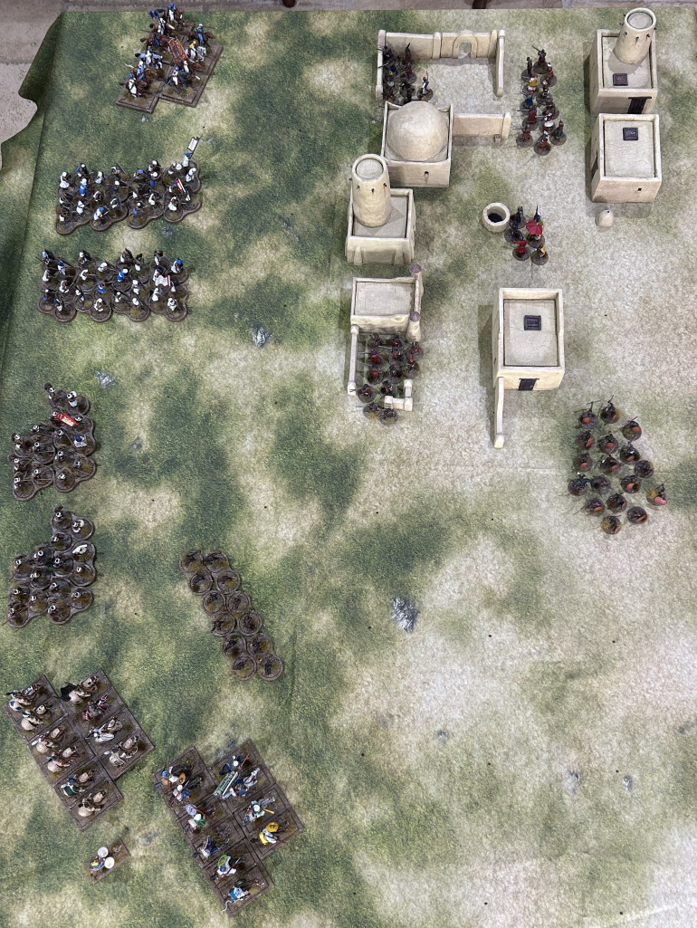 Initial deployment, Kanembu on the left, Ruga Ruga on the right in the buildings.