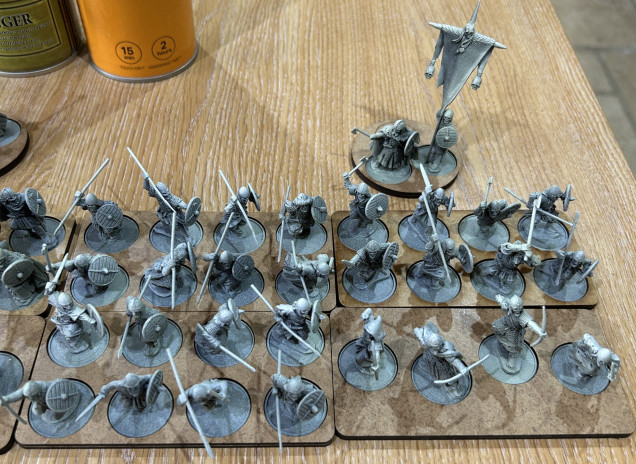 2 units of Draugr warriors (left) with another fronted by the Hunters, Level 2 leader behind.