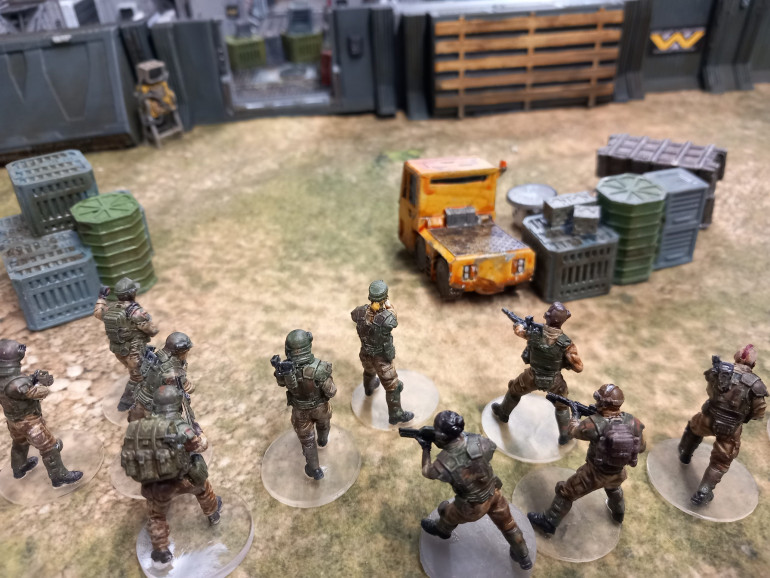 The squad head towards the marshals office searching for the computer room. No sooner had the marines approached the door they were set upon by ambushing xenos which included a heavy bruiser that could take more damage. Using the cover the xenos evaded shots and leaped at the marines. In a blink of an eye both Beck and Armstrong were down with the loss of only a single xeno. Not a good start.