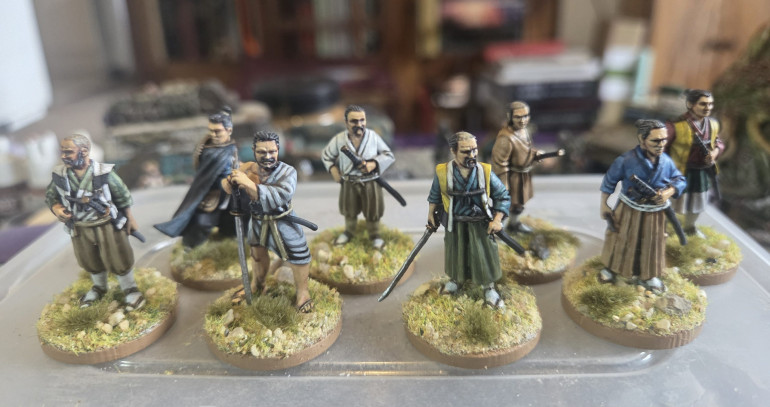 I had fully painted all the basic colours on these, but I progressed no further as I was intimidated by decorations on the fabric. But looking at these models I was happy with the basic paint scheme completed over a year ago, so I decided to just finish the basing and call them done. I may return at a later date to add decorations to cloth.