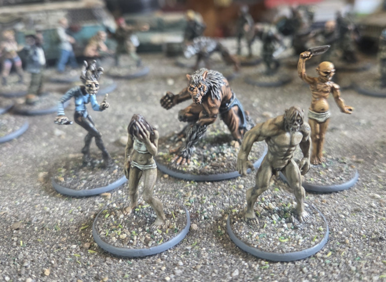 The final 5 DC models from my original unfinished project. A werewolf i bought many years ago at SALUTE (sorry do not remember company) and four zombie types from Hasslefree.