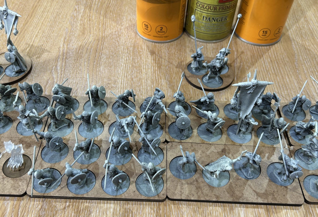 2 units of Draugr warriors (left) and Beserkers in front of Hearthguard (right) Necromancer base at rear