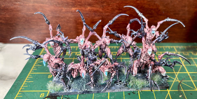 After basing the same as the Hammers the Reapers are done. The two speedpaints blend really well and do most of the work and the wash was 3/1 medium to purple wash