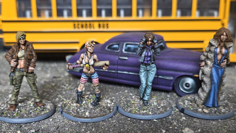 L to R, Pilot, Punk ( teenage girl who is slightly deranged and has started to dress as her favourite comic book character from before the world went to shit)  Psychic, Sponsor. Both the Pilot and Sponsor are going to be used as objectives for specific scenarios i have designed.