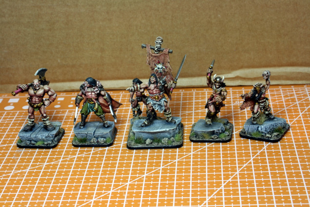 My characters. The shaman is on the right, the warlord in the middle, and the rest are champions.