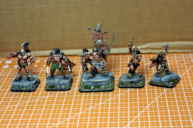 My characters. The shaman is on the right, the warlord in the middle, and the rest are champions.