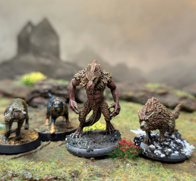 Ylva the wulfen, with her 3 wolves (OK, 2 are war dogs)