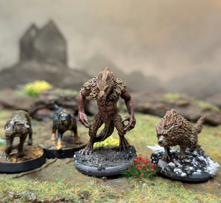 Ylva the wulfen, with her 3 wolves (OK, 2 are war dogs)