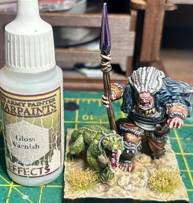 A little base work and some gloss varnish on the spear tip and she’s ready to ‘sic em’! With Snapper!