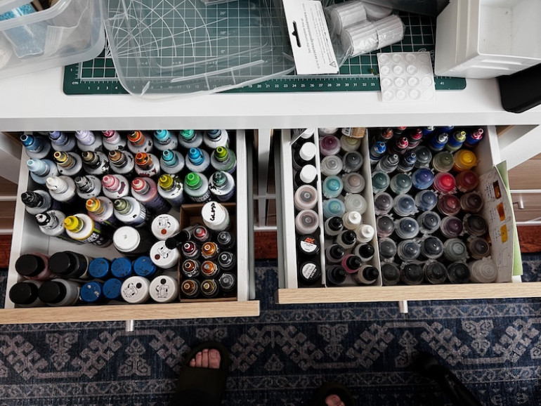 While I am keeping what I have dubbed The Pallet Drawer, I am going through the paints to remove any I've not used in ages and add the newer purchases, like the Blanche sets form Army Painter.