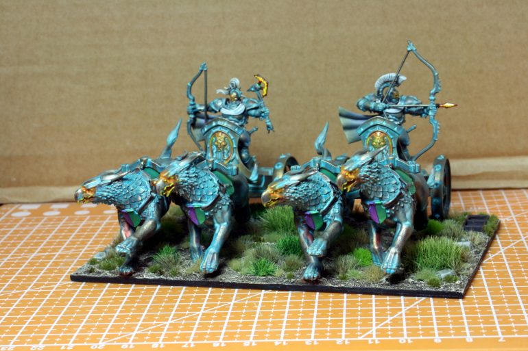 A 'Boomer' chariot regiment.  The chariots are too big for 3 models as per the rules.