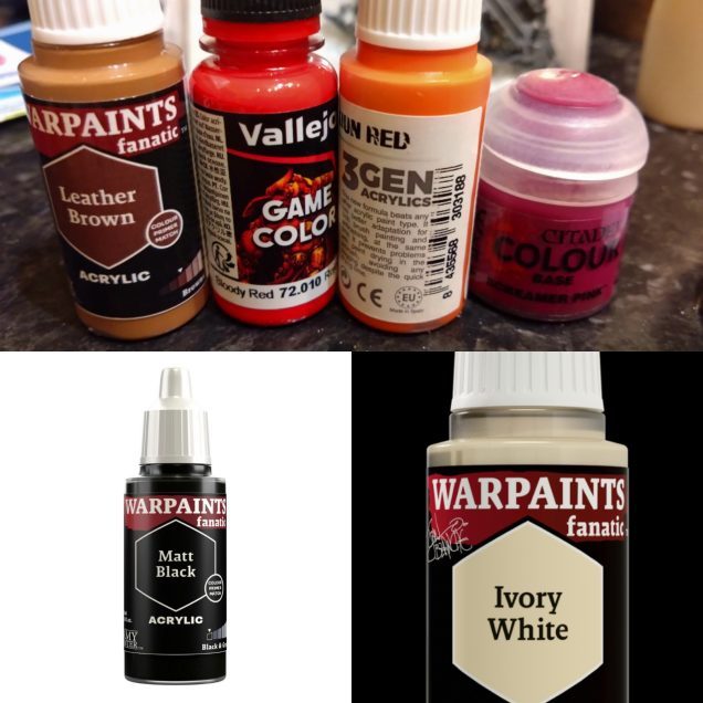 I chose a Matt Black and Ivory White from Army Painter as my white and black.