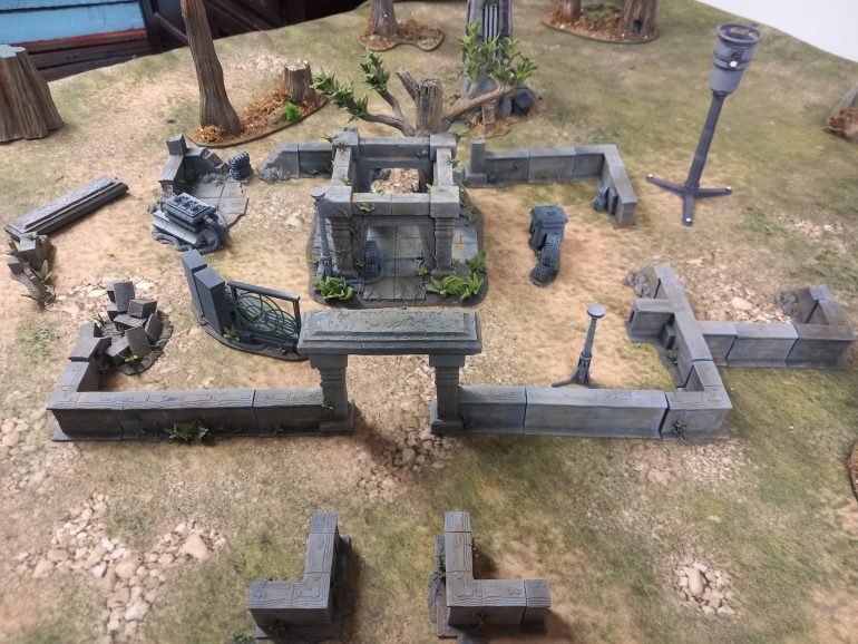 3d printing dome ruins by david sheff models. The wall sections are very versatile and those pieces without starwars bits attached would work well for any jungle setting. I have a few more pieces to print including trees.