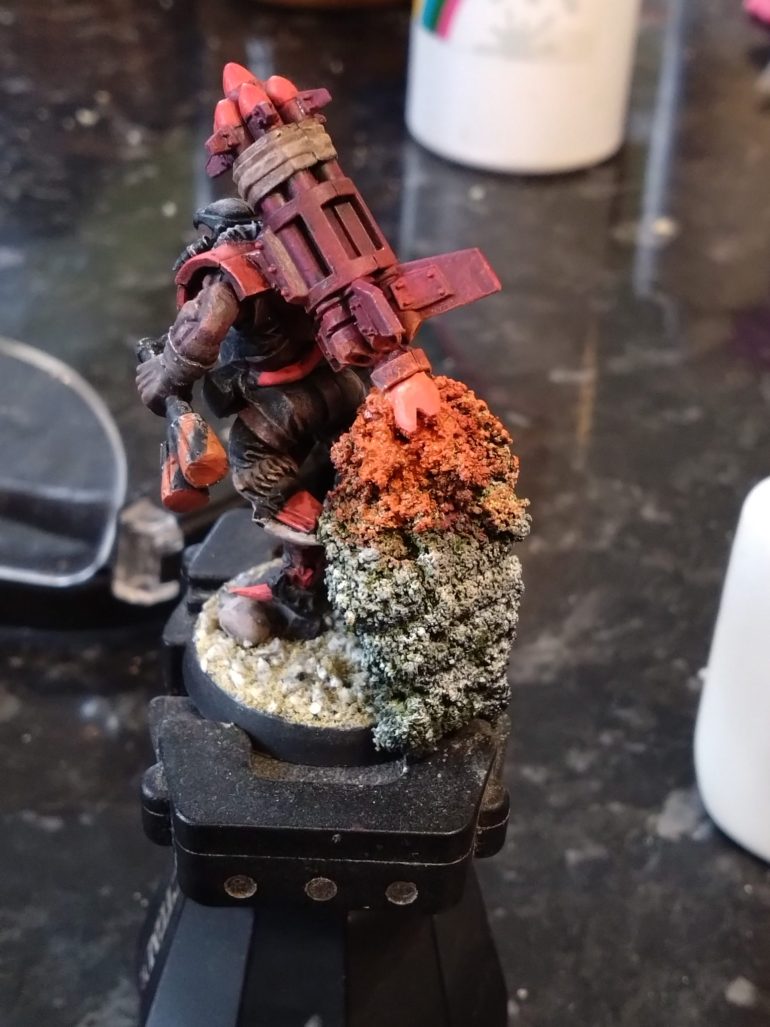 I was happy with it at this point, but the extra back fire piece of foliage idea had only just come to me.