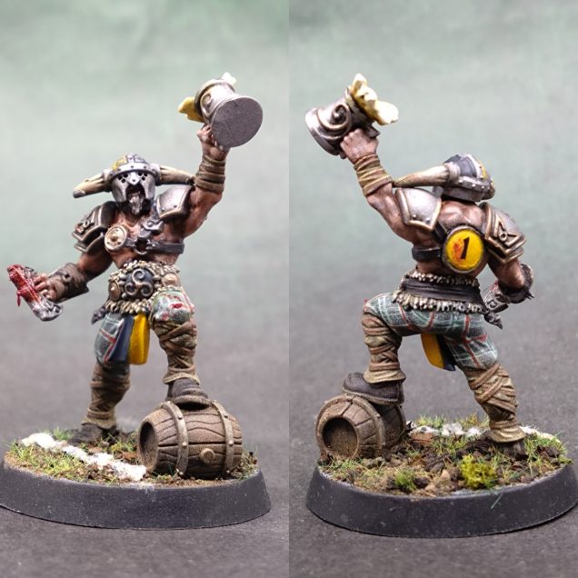 The extra trouse to work on, gave me more space for the plaid to take shape. It was just a case of piercing together a grid of parallel lines in ivory white, introducing a red line and then using Contrast Poxwalker Green to taint the whole area. The white still seemed to stay white enough and the green worked with the zenith to make it all look like a cloth finish.