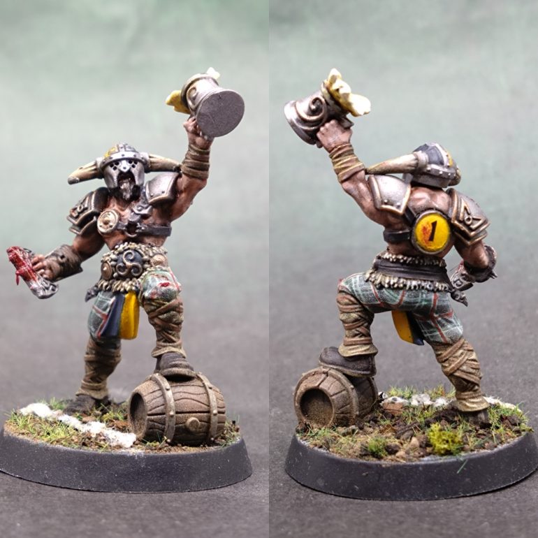 The extra trouse to work on, gave me more space for the plaid to take shape. It was just a case of piercing together a grid of parallel lines in ivory white, introducing a red line and then using Contrast Poxwalker Green to taint the whole area. The white still seemed to stay white enough and the green worked with the zenith to make it all look like a cloth finish.