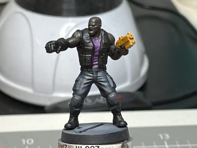 Then an all over wash.  Dark Tone with the exception of the gun.  Sepia Tone was used for that. (I did take a picture of the bottles but I’ve run out of space on this post 😅) The rest of this model’s painting to follow..