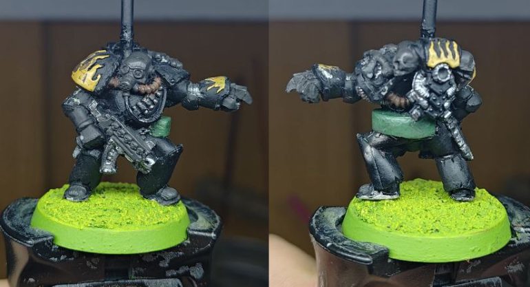 Using Green Stuff, first I modeled the main body of the pockets. As you can see, it was a big space to fil, but is as chonky as I wanted