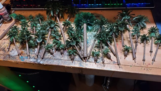 The trees with repainted trunks, which survived a drybrush this time