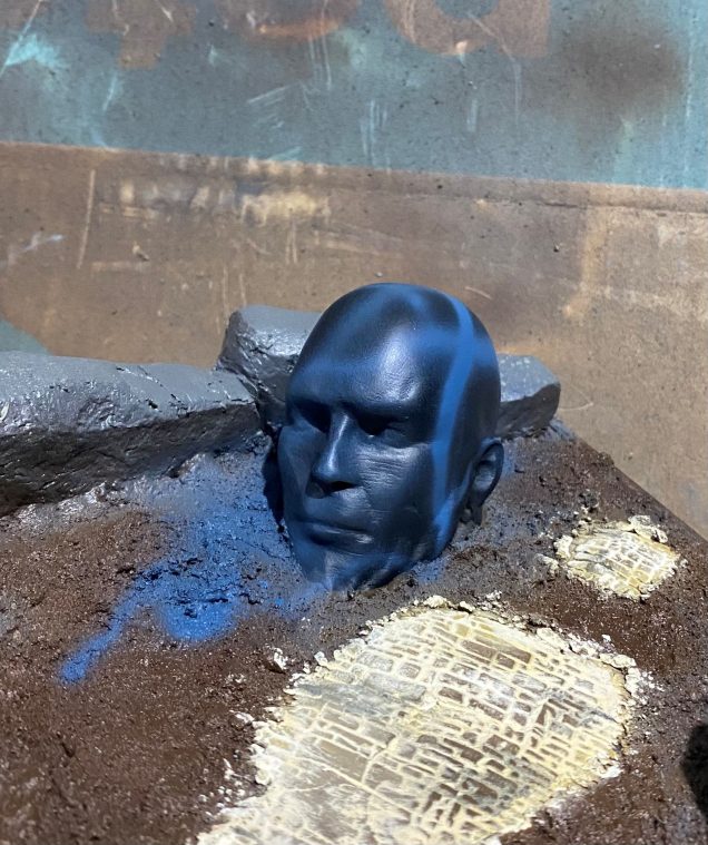 I then sprayed on a few lines with a blue and a bluish grey.  You can use any colour for this, and this step really is completely optional and can even be left out if you prefer.