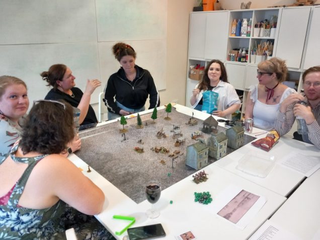 Once a month we have a game night at work and in the summer I reworked my Nottingham cheese riot game. Set in 1766 we had gangs of women throwing rocks and stealing cheese. The game winners was the gang with the most cheese Loot.