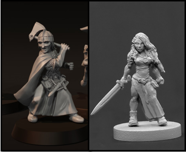 Two Norse women, two polar opposites in terms of function: Men would be reluctant to field the right one with such lack of equipment. Women generally avoid miniatures with helmets and would never chose one with a full face. For them, the least a miniature can do is refrain from hiding the face and hair. (Medbury & Bronze Age miniatures). So yes, the right one is the sexualized one but also the one women would chose. Bad Squiddo miniatures were made from women for women. They are sometimes a bit revealing. But they seem to try hard to not hide the face and hair.